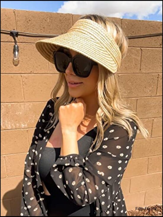 Wide Brim Straw Visor Hat Foldable Packable UPF80+ Sun Protection Beach